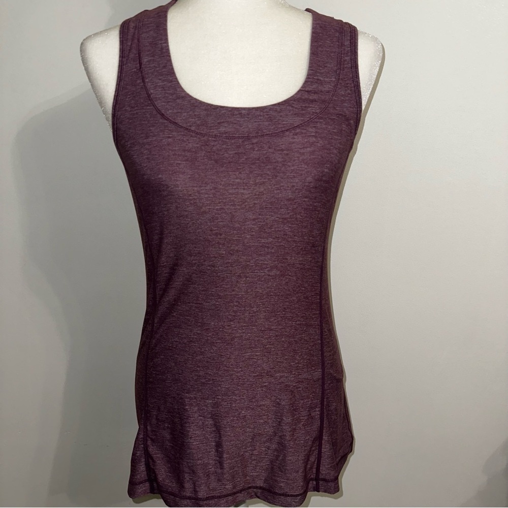 Lululemon Dash Tank Top Heathered Purple Size 8 Ruffle Back Sleeveless Stretch